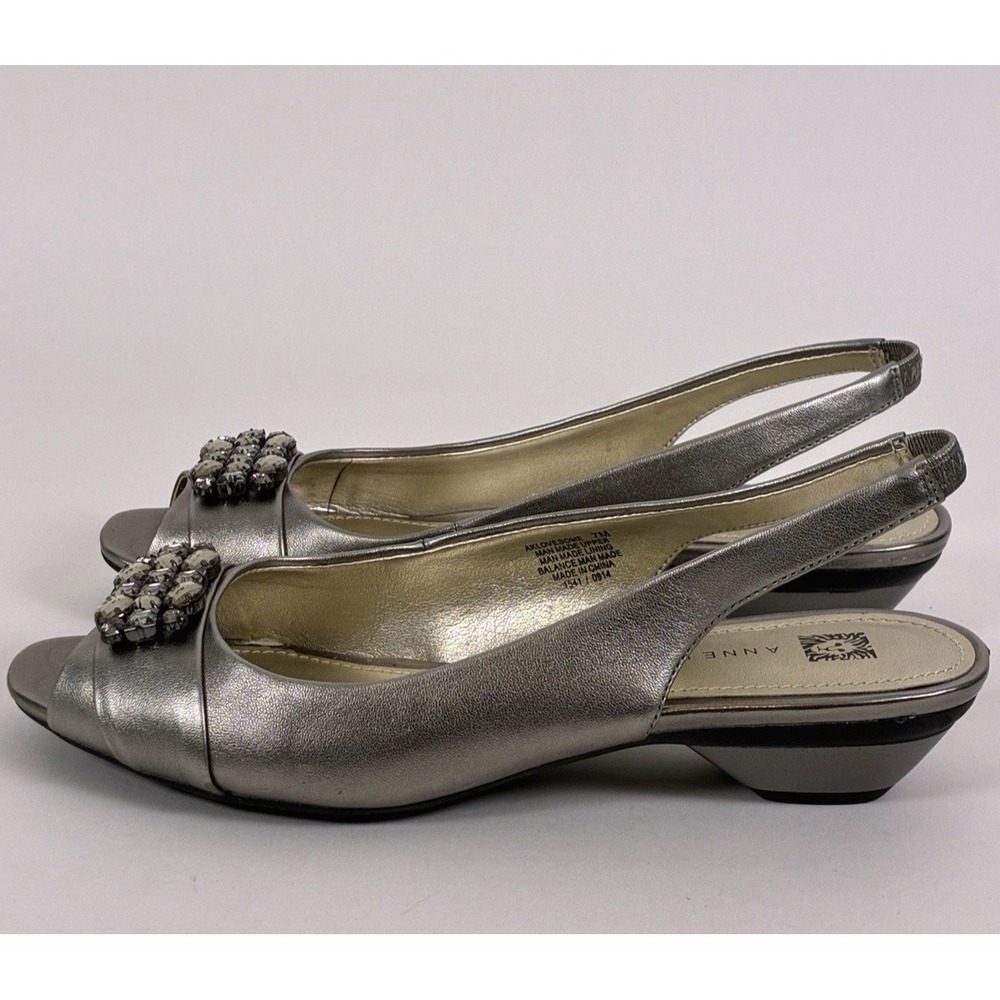 Anne Klein Aklovesome Pewter Metallic Sling Back Shoes iflex Size 7M Comfort - Picture 4 of 15